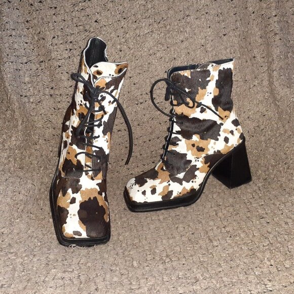 L'INTERVALLE-Dusseldorf-Multi Cow Pony Hair-Calf High Boots-Zip-Sz 39-Near Mint - Picture 1 of 9